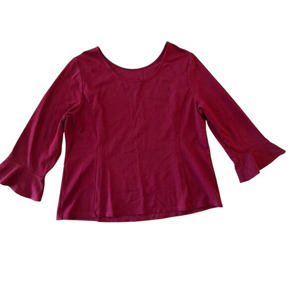 Talbots Knit Blouse Size XL Crimson Ruby Red Burgundy Flared Long Sleeve Top - Picture 2 of 8